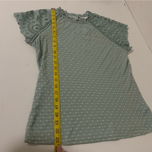 MINE sweet lace and dotted sleeveless top, sage and white dots. L juniors - Picture 8 of 8